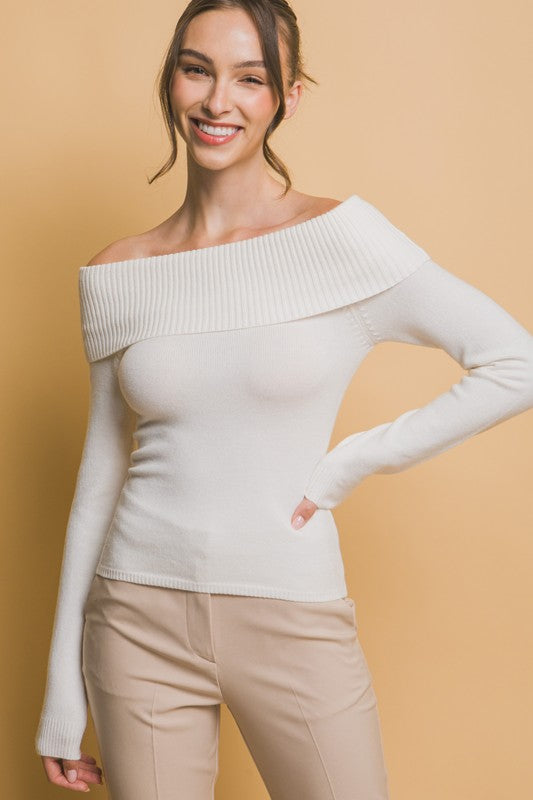 RIBBED FITTED BARDOT OFF SHOULDER TOP