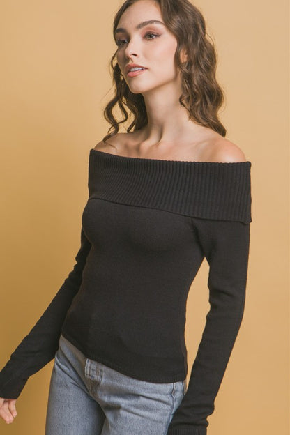 RIBBED FITTED BARDOT OFF SHOULDER TOP