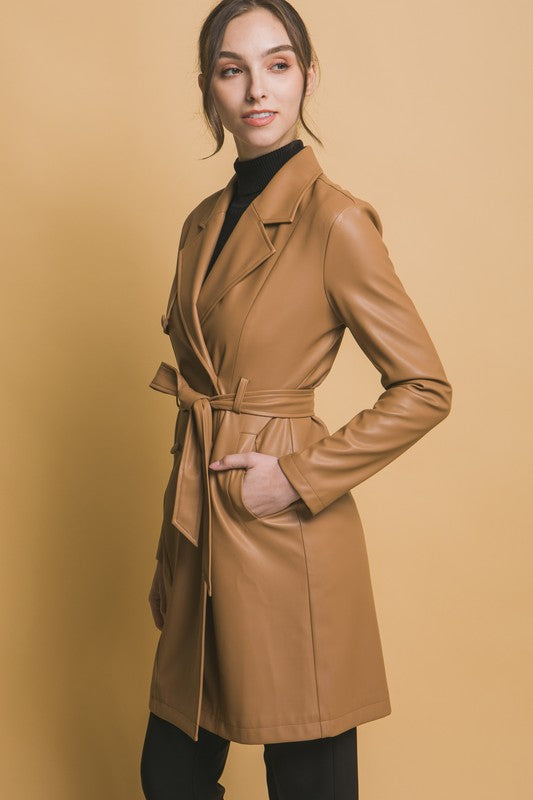 BELTED TRENCH LEATHER COAT