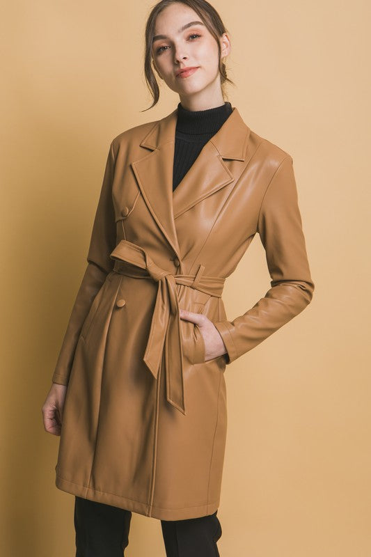 BELTED TRENCH LEATHER COAT