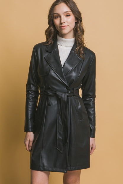 BELTED TRENCH LEATHER COAT