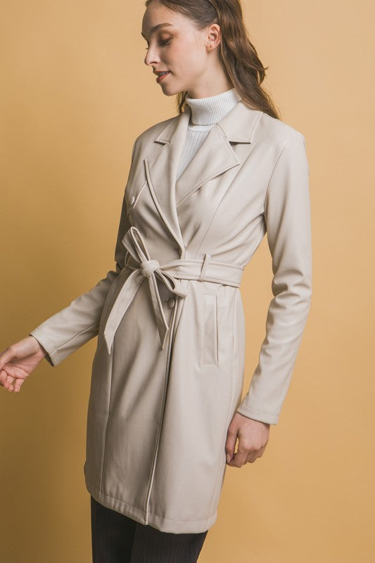 BELTED TRENCH LEATHER COAT