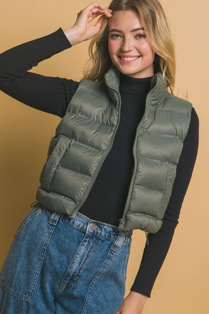 HIGH NECK ZIP UP PUFFER VEST