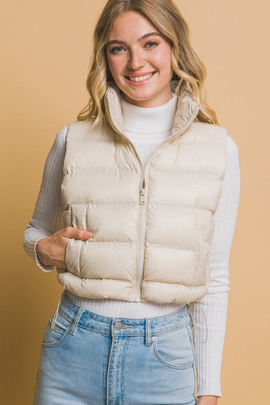 HIGH NECK ZIP UP PUFFER VEST