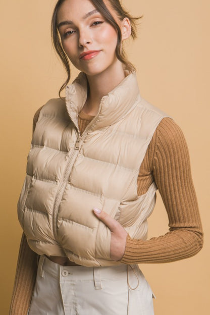 HIGH NECK ZIP UP PUFFER VEST