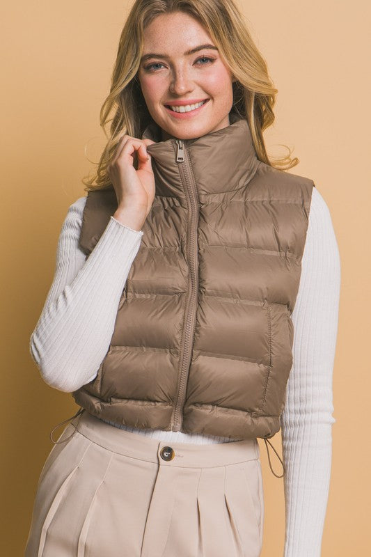 HIGH NECK ZIP UP PUFFER VEST