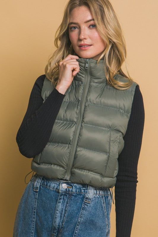 HIGH NECK ZIP UP PUFFER VEST