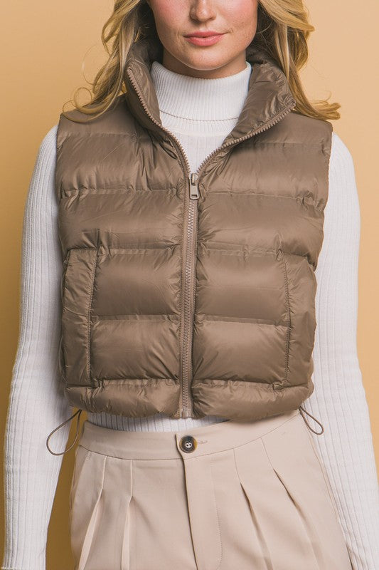 HIGH NECK ZIP UP PUFFER VEST