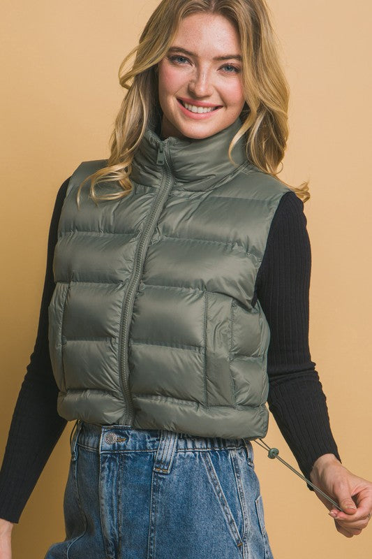 HIGH NECK ZIP UP PUFFER VEST