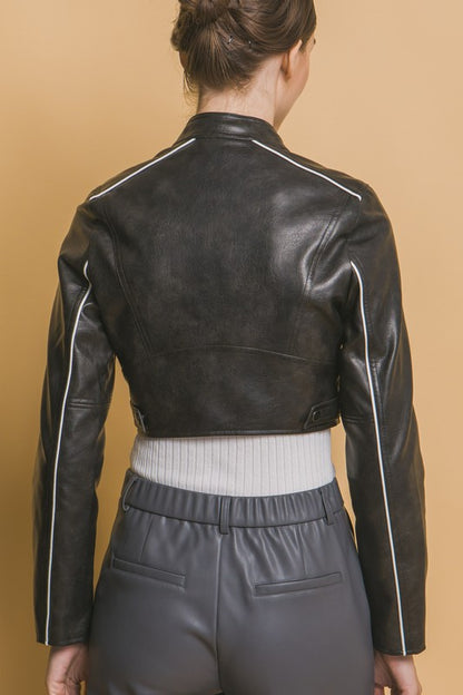 FAUX LEATHER ZIPPER MOTO JACKET