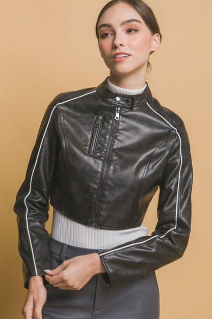 FAUX LEATHER ZIPPER MOTO JACKET