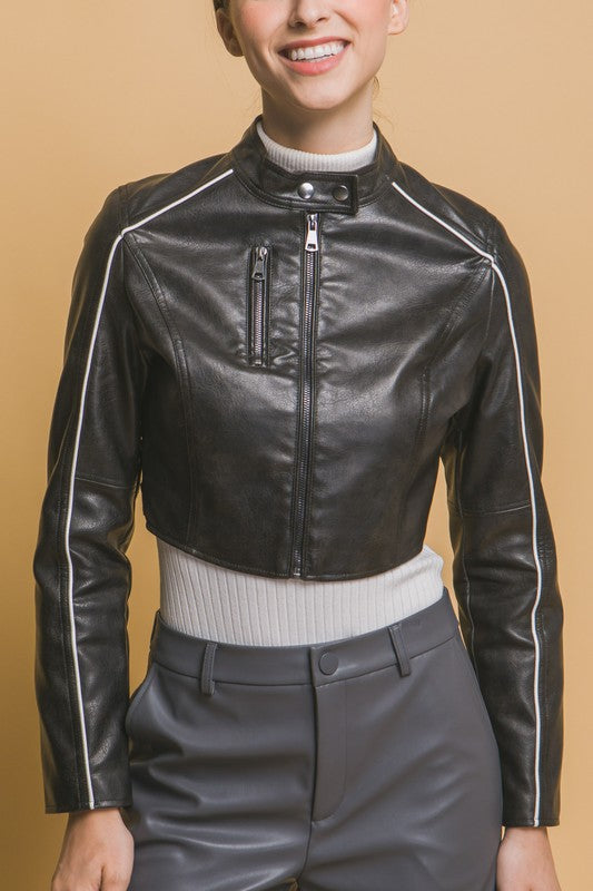 FAUX LEATHER ZIPPER MOTO JACKET