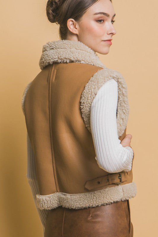 FAUX LEATHER SHEARLING VEST