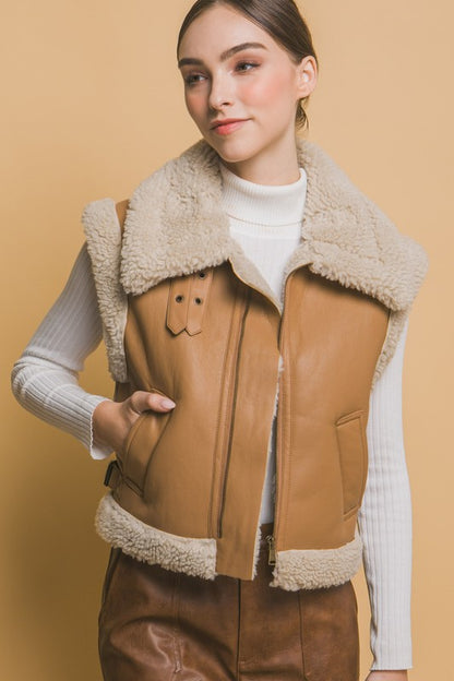 FAUX LEATHER SHEARLING VEST