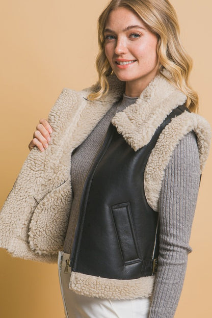 FAUX LEATHER SHEARLING VEST