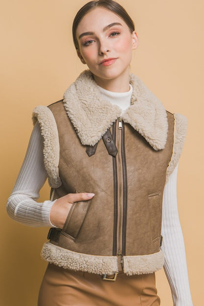 FAUX LEATHER SHEARLING VEST