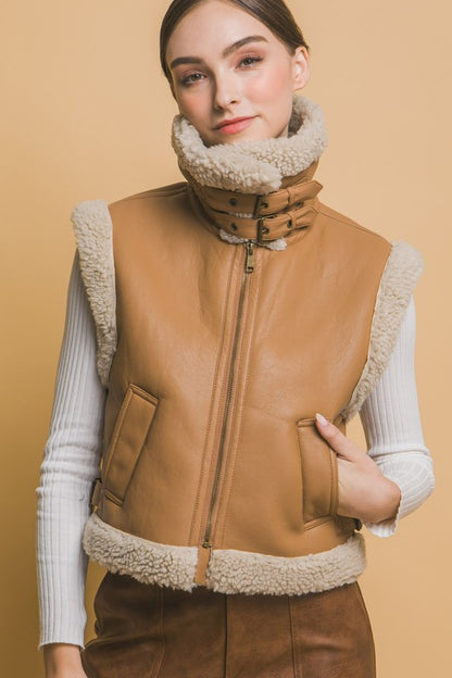 FAUX LEATHER SHEARLING VEST