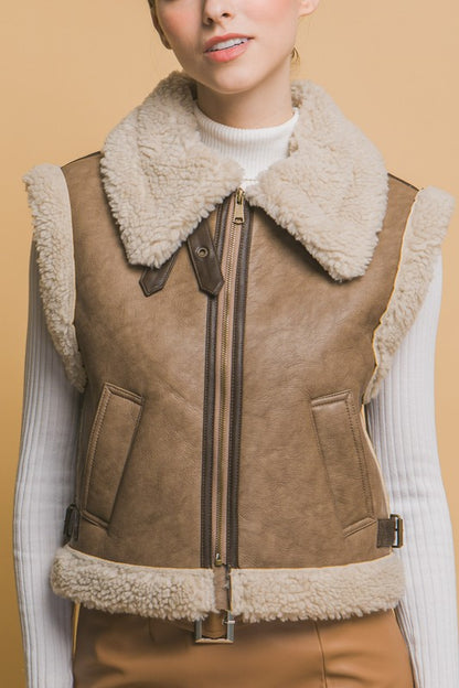 FAUX LEATHER SHEARLING VEST