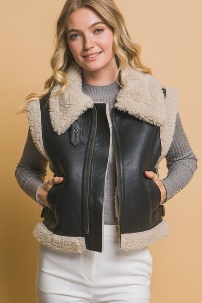 FAUX LEATHER SHEARLING VEST