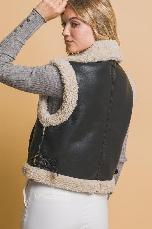 FAUX LEATHER SHEARLING VEST