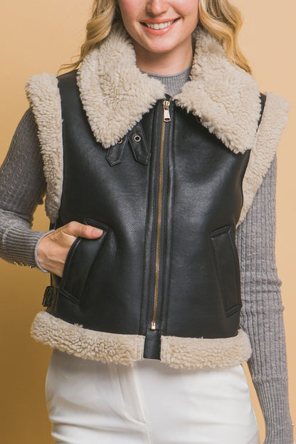 FAUX LEATHER SHEARLING VEST