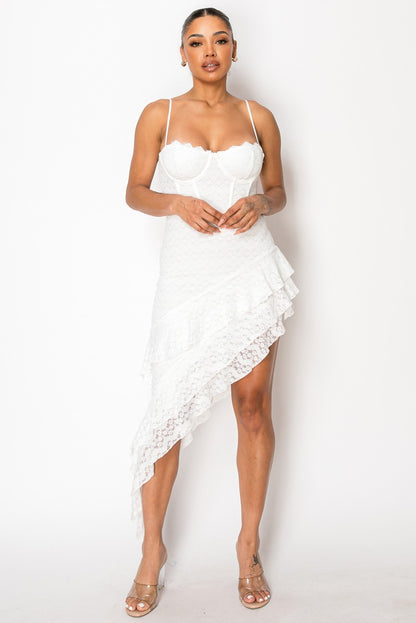 Asymmetric Lace Ruffles Dress