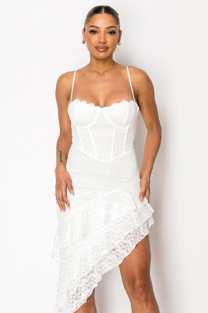 Asymmetric Lace Ruffles Dress