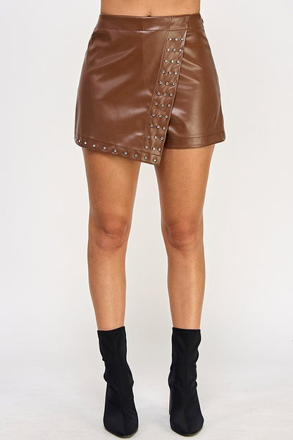 FAUX LEATHER STUDDED SKORT