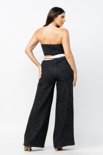 TWEED CONTRAST DETAIL TUBE TOP & PANTS SET