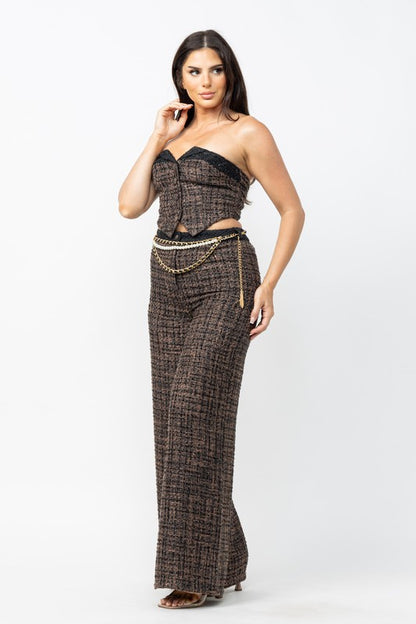 TWEED CONTRAST DETAIL TUBE TOP & PANTS SET