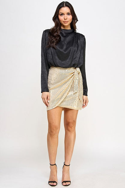 SEQUIN FRONT TIE MINI SKIRT