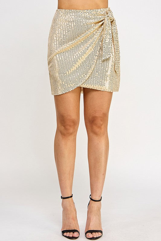 SEQUIN FRONT TIE MINI SKIRT