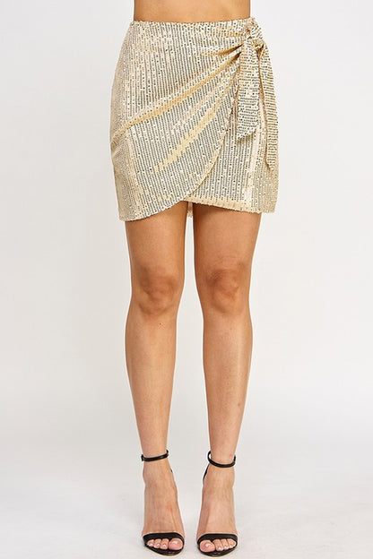 SEQUIN FRONT TIE MINI SKIRT