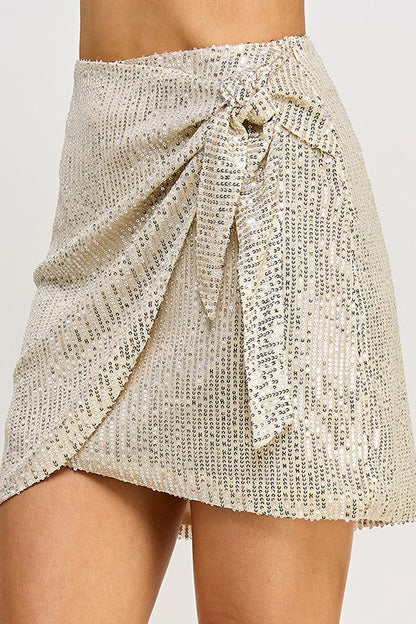 SEQUIN FRONT TIE MINI SKIRT