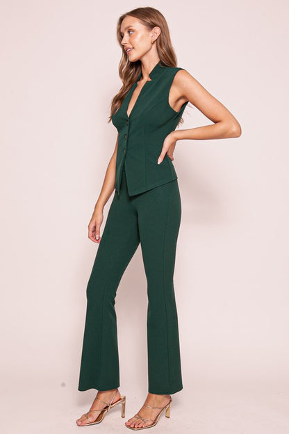 VEST TOP AND HIGH WAISTED TECHNO CREPE PANTS SET