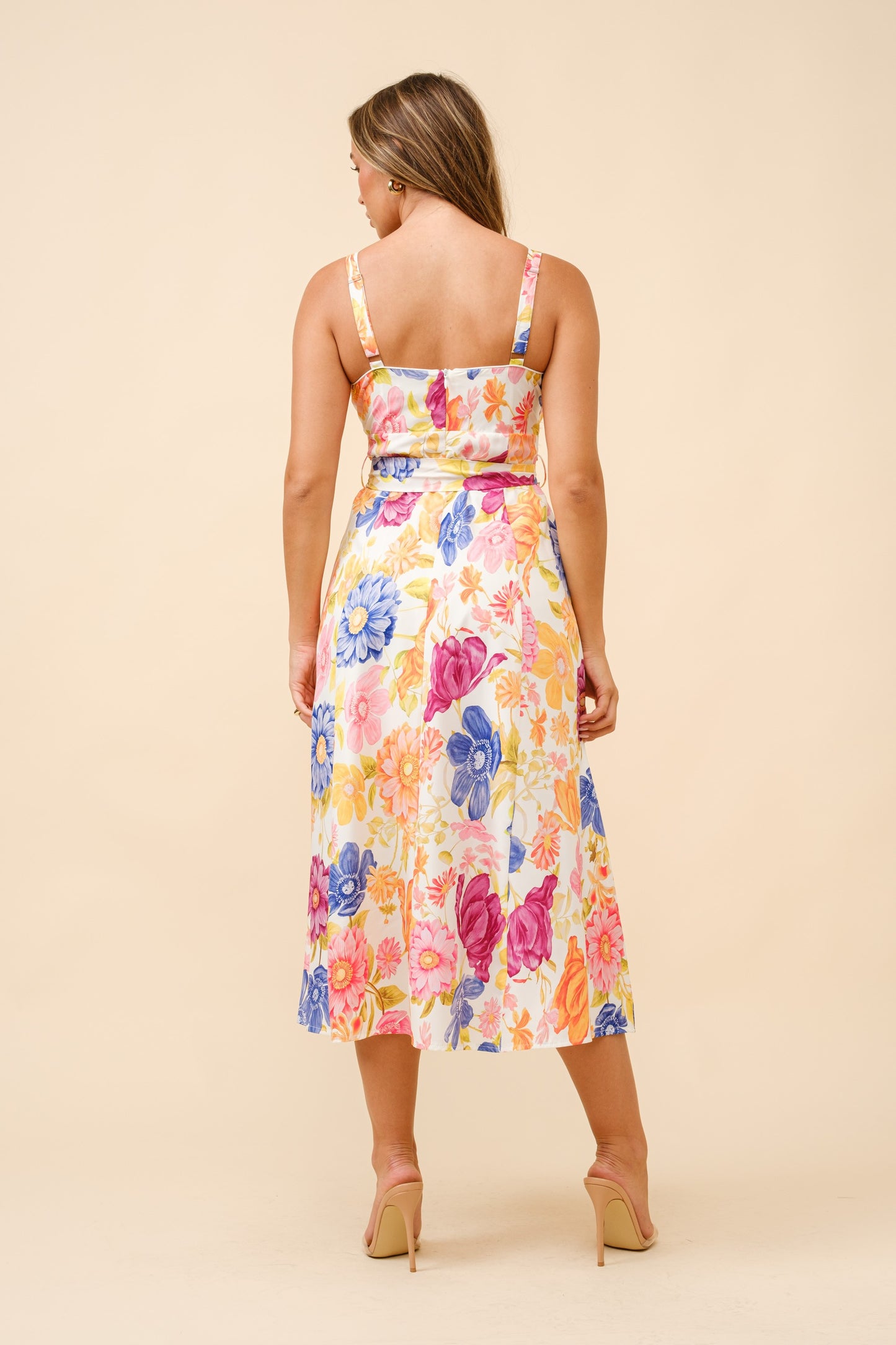 SWEETHEART NECKLINE FLORAL PRINTT MIDI DRESS