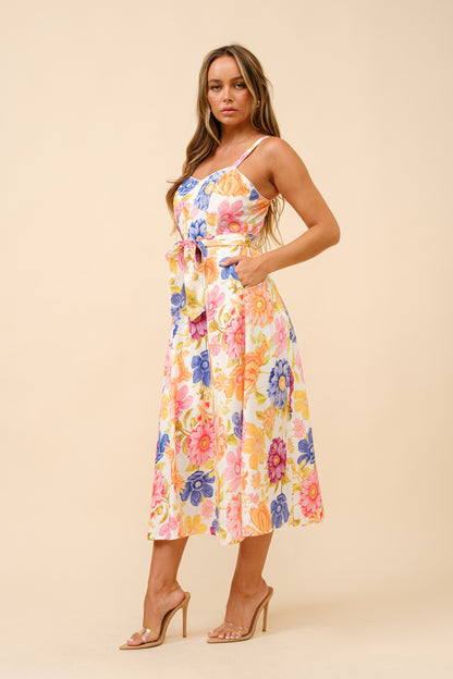 SWEETHEART NECKLINE FLORAL PRINTT MIDI DRESS