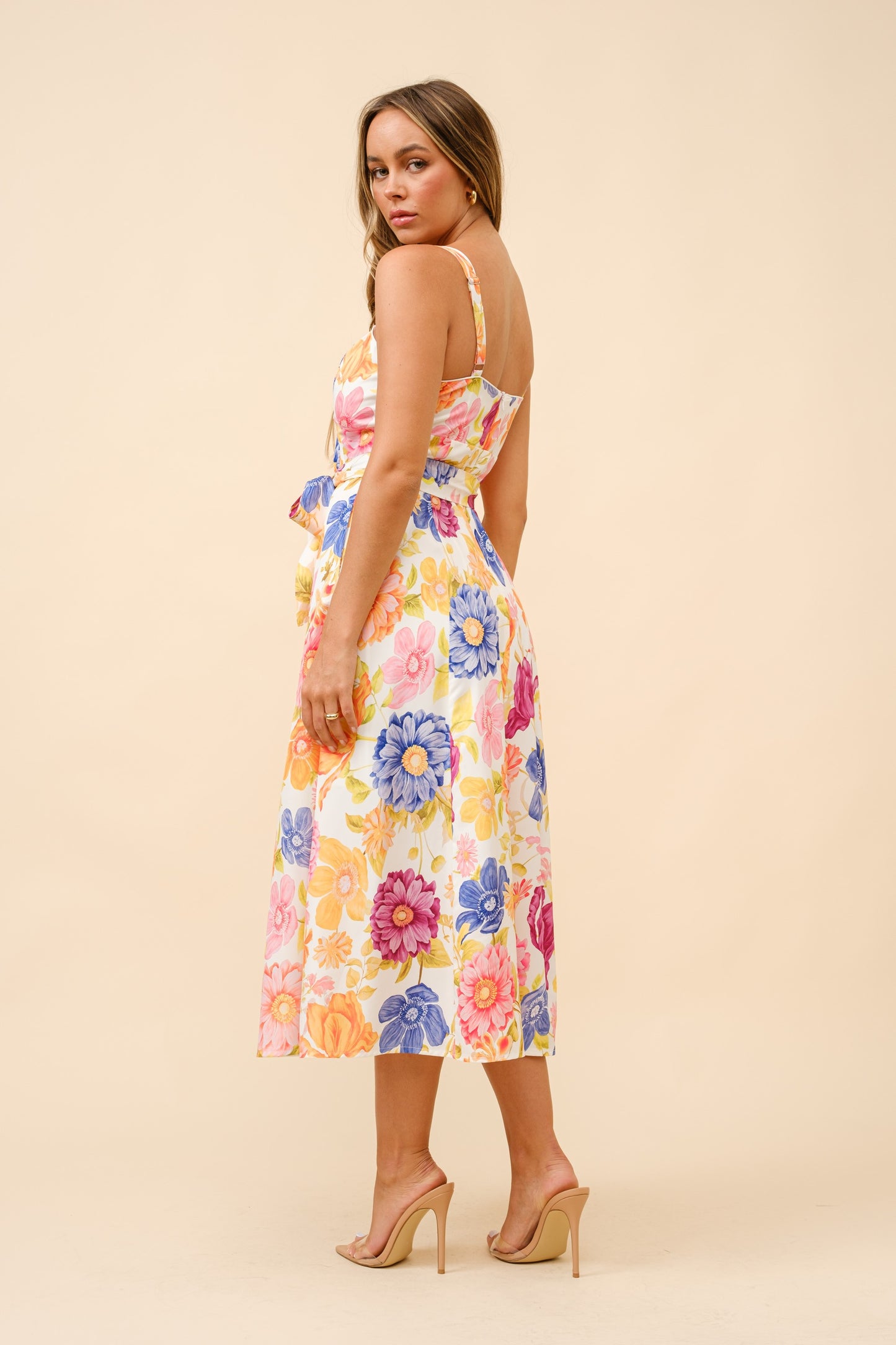 SWEETHEART NECKLINE FLORAL PRINTT MIDI DRESS