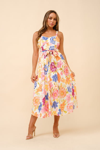 SWEETHEART NECKLINE FLORAL PRINTT MIDI DRESS