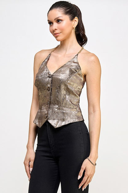 HALTER VEST TOP WITH CHAIN DETAIL