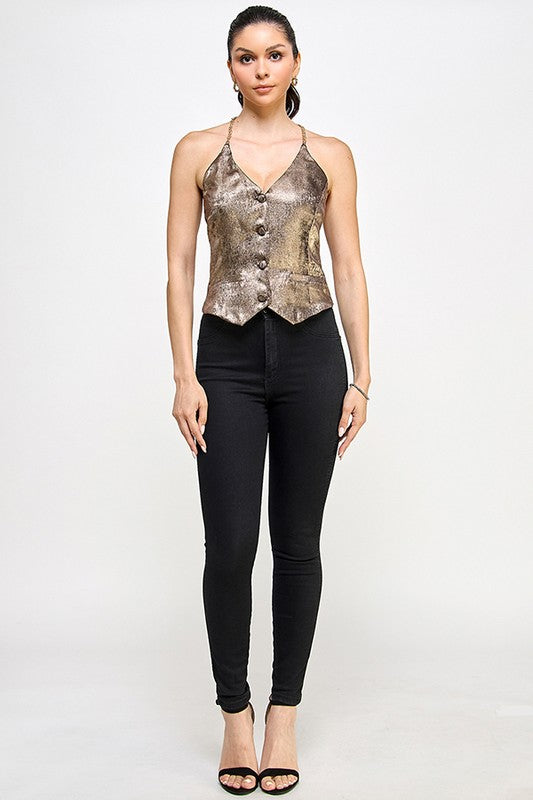 HALTER VEST TOP WITH CHAIN DETAIL