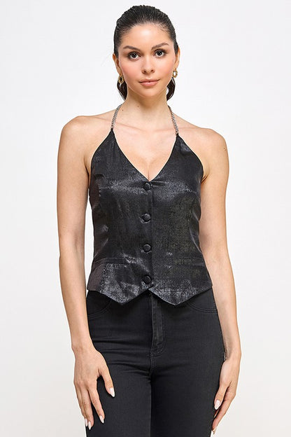 HALTER VEST TOP WITH CHAIN DETAIL