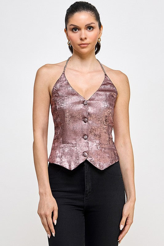 HALTER VEST TOP WITH CHAIN DETAIL