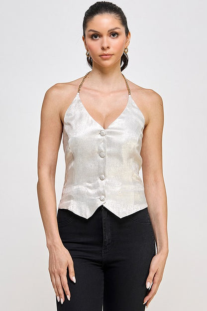 HALTER VEST TOP WITH CHAIN DETAIL