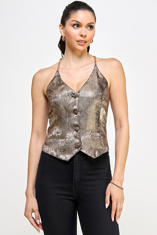 HALTER VEST TOP WITH CHAIN DETAIL