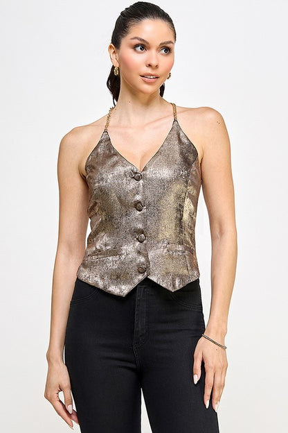 HALTER VEST TOP WITH CHAIN DETAIL