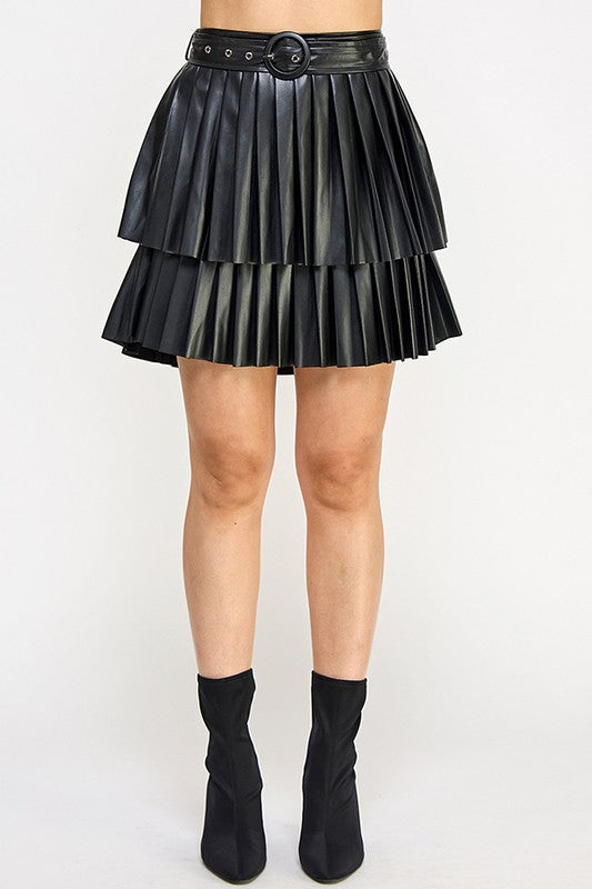 PLEATED FAUX LEATHER MINI SKIRT