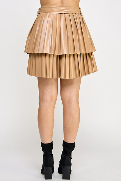 PLEATED FAUX LEATHER MINI SKIRT