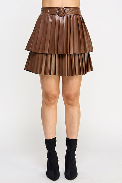 PLEATED FAUX LEATHER MINI SKIRT