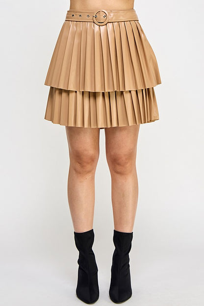 PLEATED FAUX LEATHER MINI SKIRT